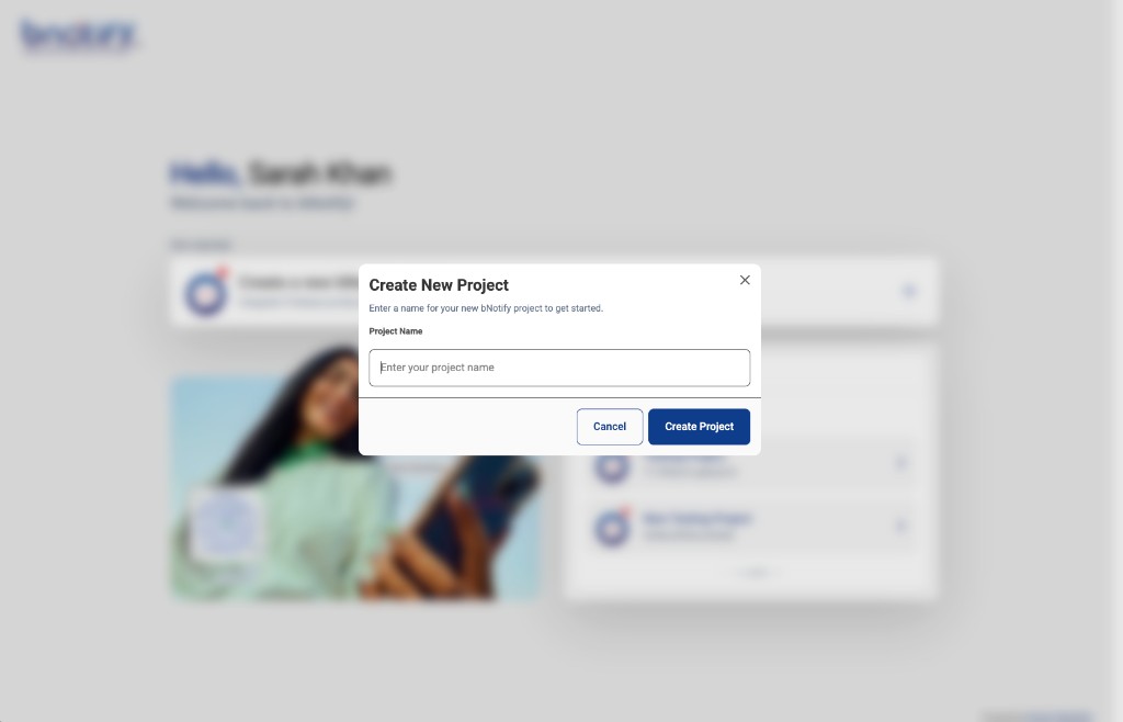 Create New Project dialog with Project Name field